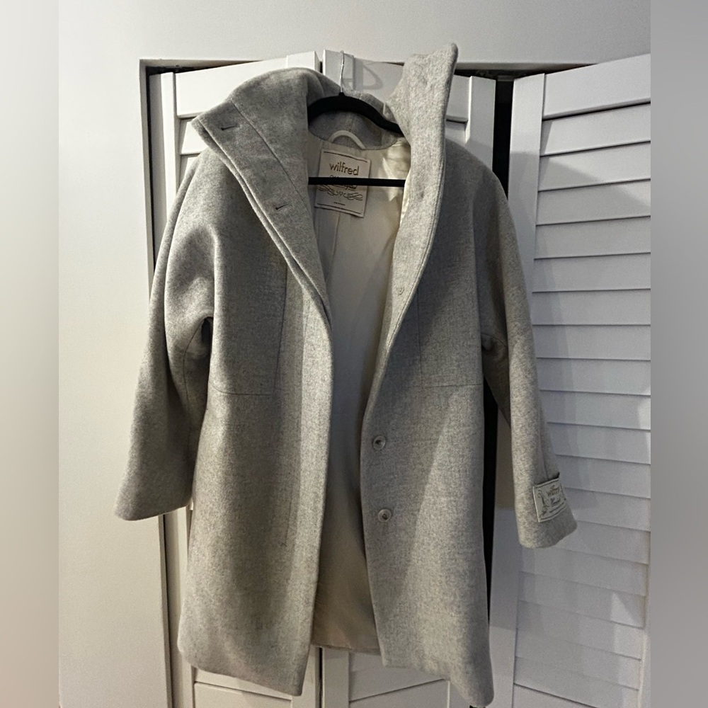 Wilfred Light Gray Wool Hooded Coat